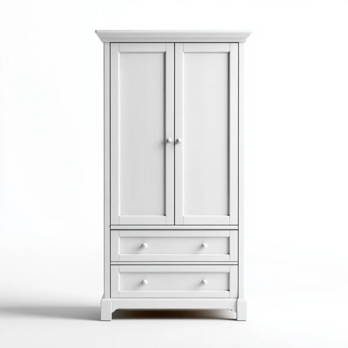 Szafa, Biała szafka z sypialnią z 2 drzwiami i 2 szufladami w MDF 90 x 50 x 190 cm prostokątna
