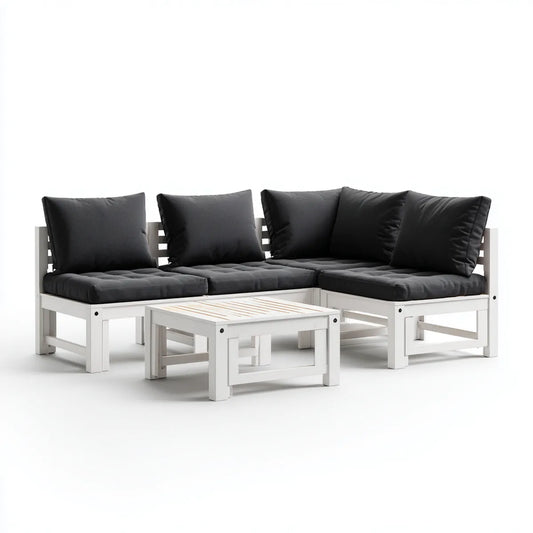 Sofa ogrodowa, Ogrodowa sofa narożna kanapa zestaw biały antracyt 190 x 190 cm szczęki masy drewna kształt litery L