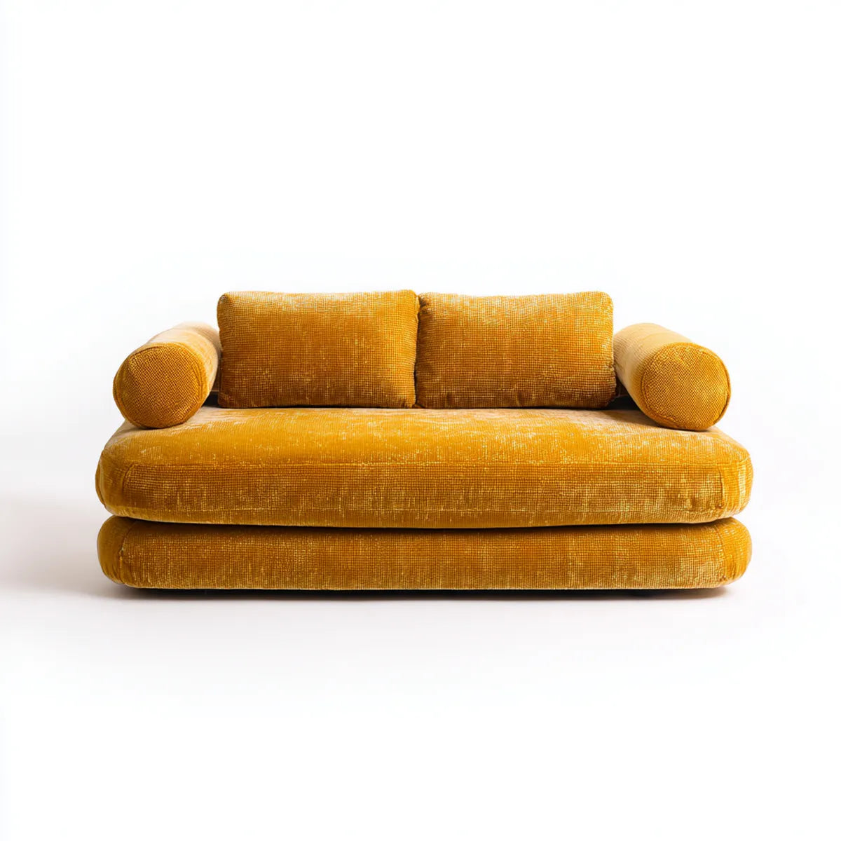 Sofa 2 siedzenia musztardowe 160 x 95 x 70 cm w prostokątnych rzęsach poliestrowych