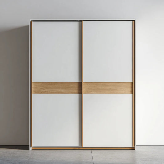 Szafa, Biała szafa drzwi przesuwnych i dąb lekki w prostokątnych panelach MDF 200 x 60 x 220 cm