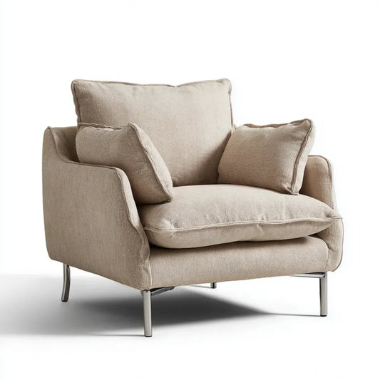 Fotel, Beżowy fotel wypoczynkowy 100 x 90 x 85 cm w poliestrze i prostokątnej stali
