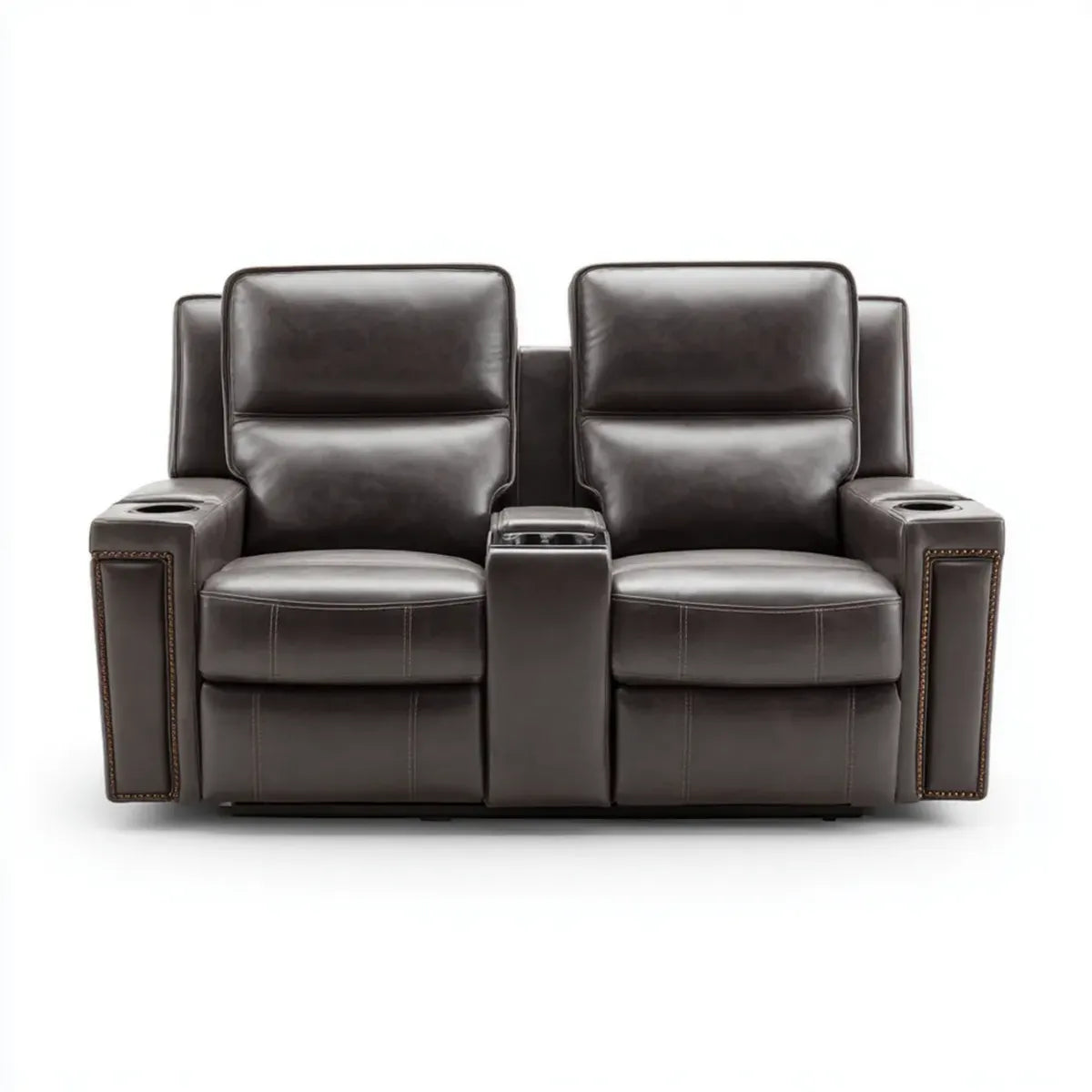 Sofa, Oprawa rozkładana 2 ciemnobrązowe fotele w liniowej skórze PU z uchwytami na kubki 180 x 95 x 103 cm