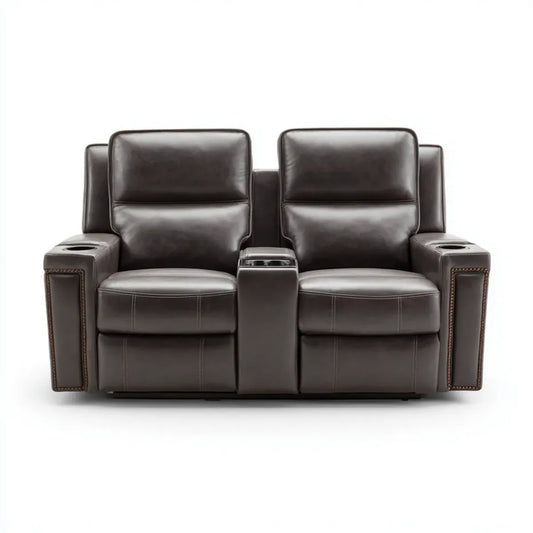Sofa, Oprawa rozkładana 2 ciemnobrązowe fotele w liniowej skórze PU z uchwytami na kubki 180 x 95 x 103 cm