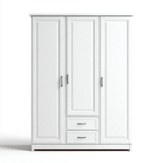 Szafa, Biała szafa prostokątna 3 drzwi 2 szuflady 180 x 60 x 220 cm MDF